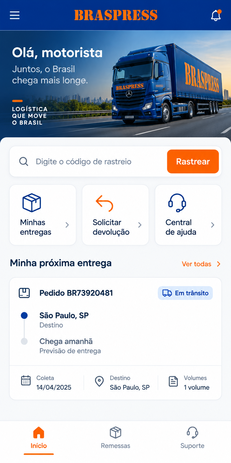 Tela 1 do aplicativo Braspress